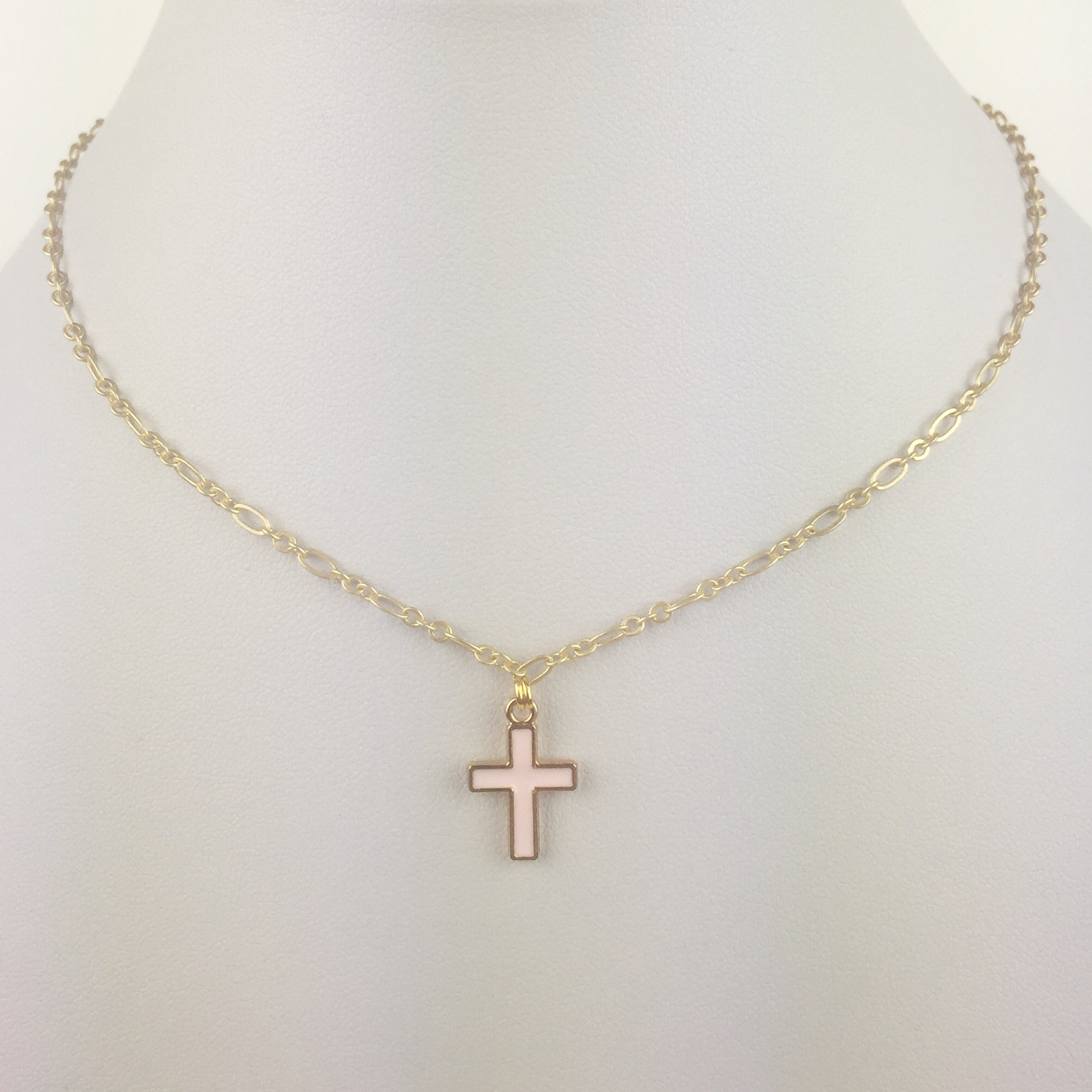 “Emma” Blush Pink Cross Necklace