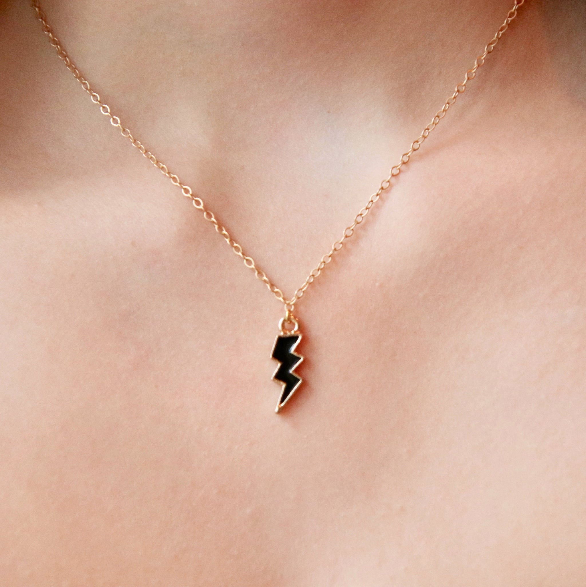 “Allie Gray” Black Enamel Lightning Bolt Necklace