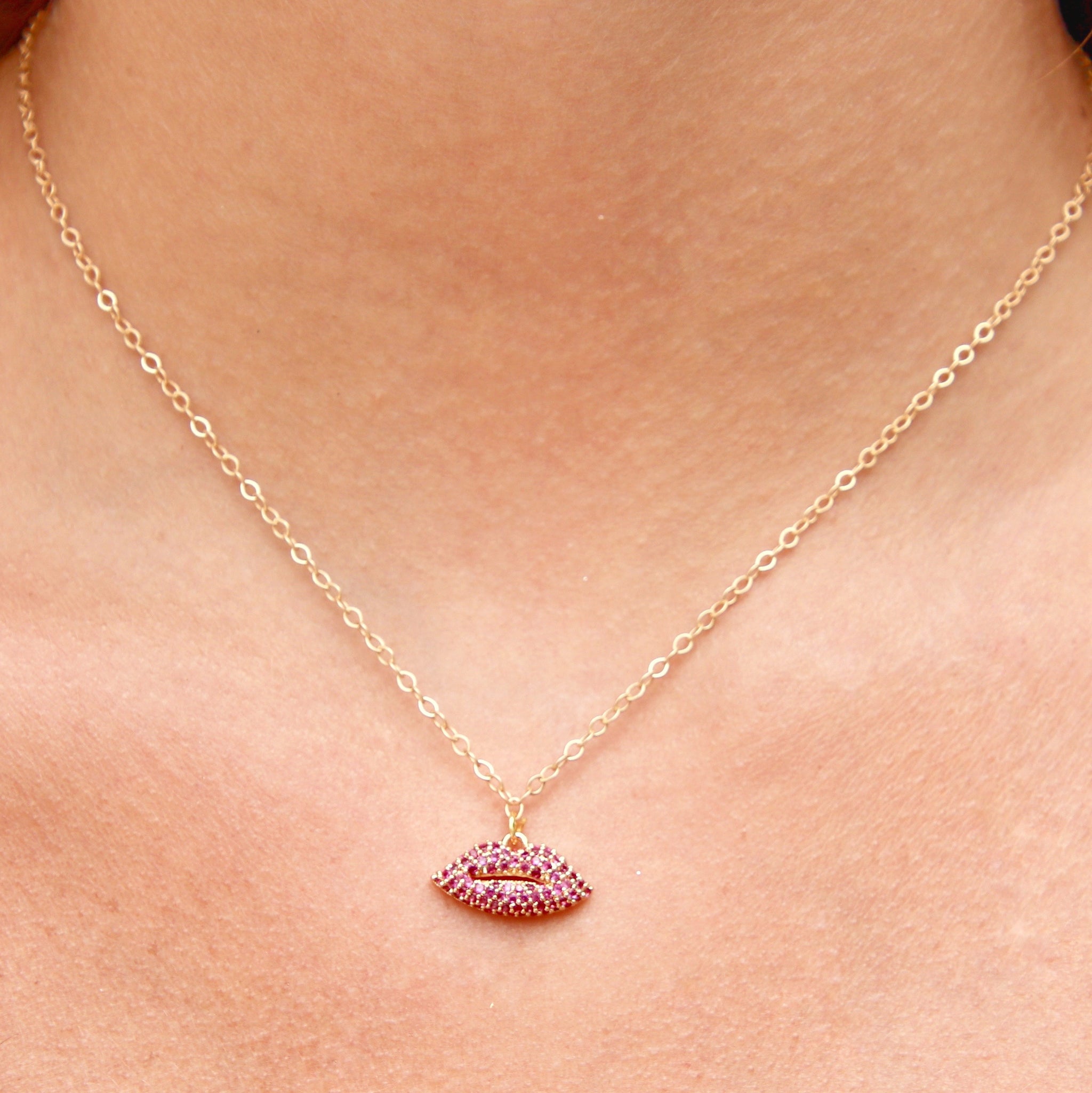 “My Lips Are Sealed” (Pink Rhinestone) Necklace