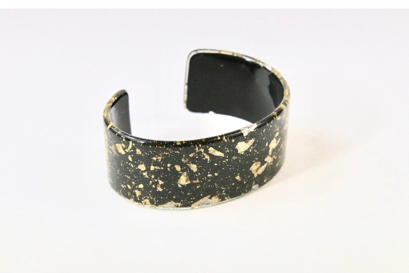 Black Resin Bracelet With Gold Flecks