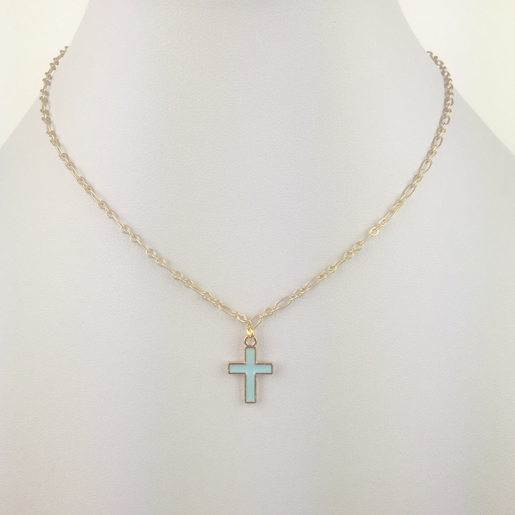 “Emma” Sky Blue Cross Necklace